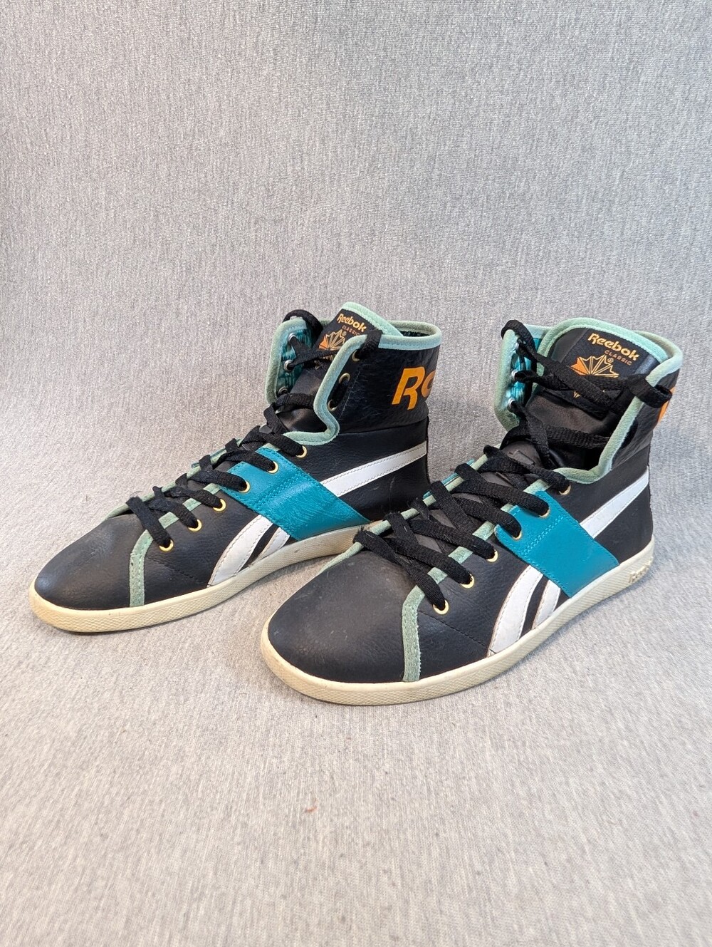 Vintage Reebok High Top Sneakers Women's 8 Black Green White